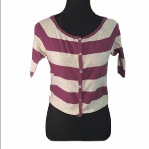 Massimo Supply Co Purple Gray Stripe Up Crop Button Up Sweater